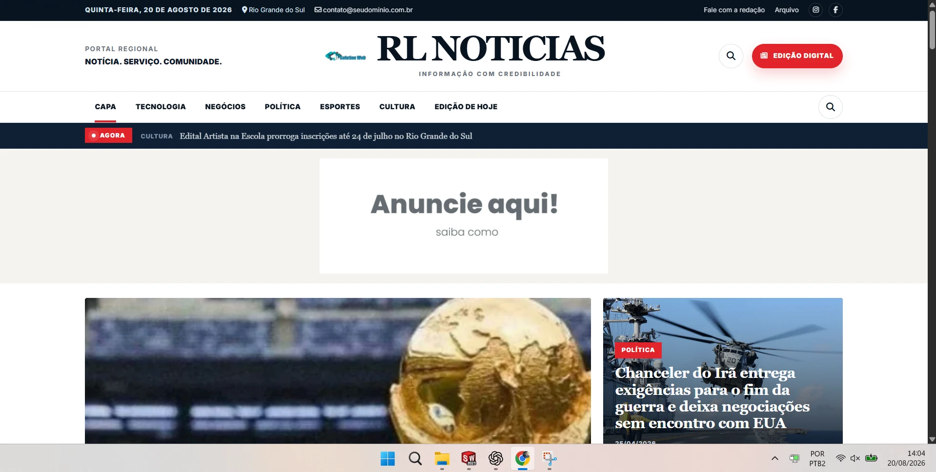 RL Notícias — projeto desenvolvido pela RL Solution Web